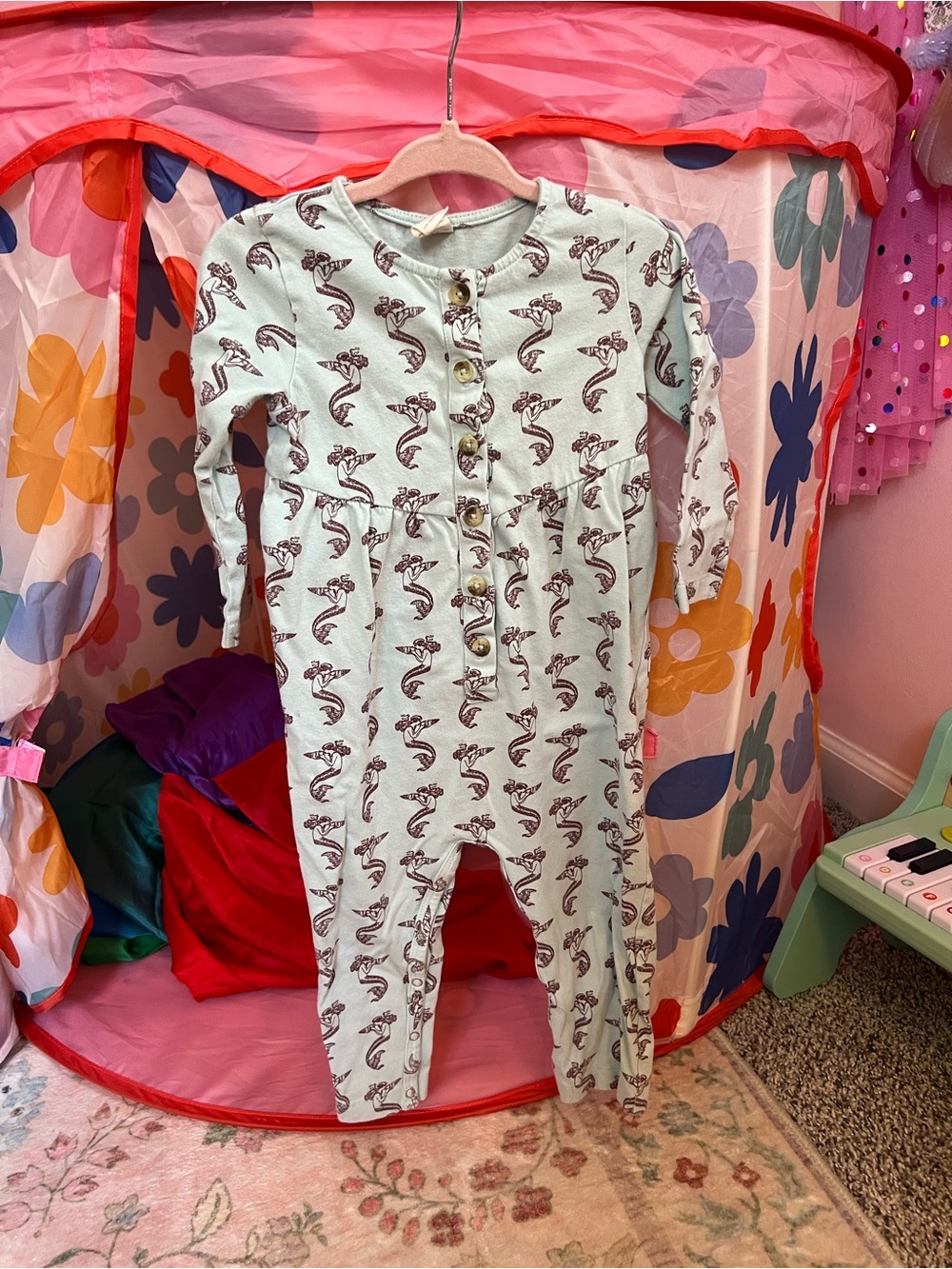 kate quinn Mint Green Romper with Brown Mermaid Motif